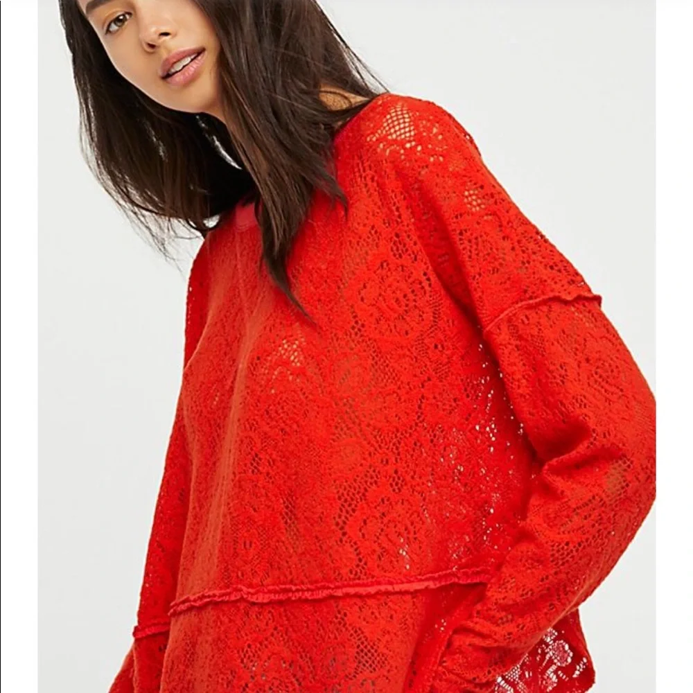 NWT FREE PEOPLE NOT COLD IN THIS LONG SLEEVE‎ SHEER KNIT TOP Boho Chic Romantic